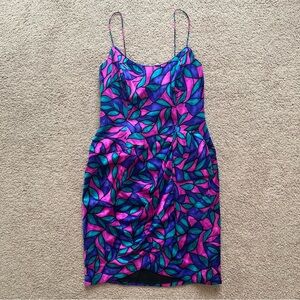 Vintage '80s A.J. Bari 100% Silk Spaghetti Strap Midi Dress Womens Size 14 Retro